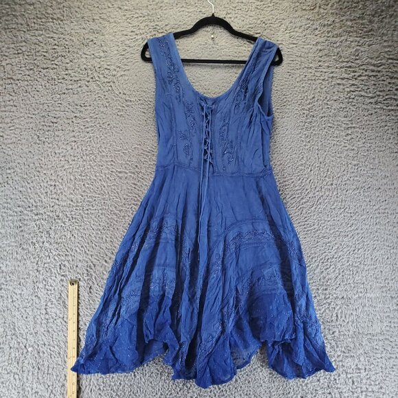 Sakkas Dress Womens Small Blue Boho Embroidered Sleeveless Handkerchief *NWT* - Picture 1 of 12